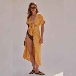 Free people Vintage Summer Midi Dress M 8 Women's Casual Puff Sleeve NEW 45088